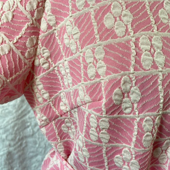 Vintage 60’s Retro Pink & White Floral Circle Pattern Abstract Belted Midi Dress - Picture 4 of 7